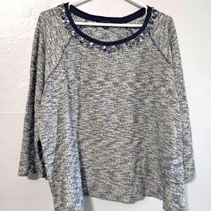 Lands End Womens Sweater 18 XL Heathered Knit Top 3/4 Sleeve Beaded Neckline